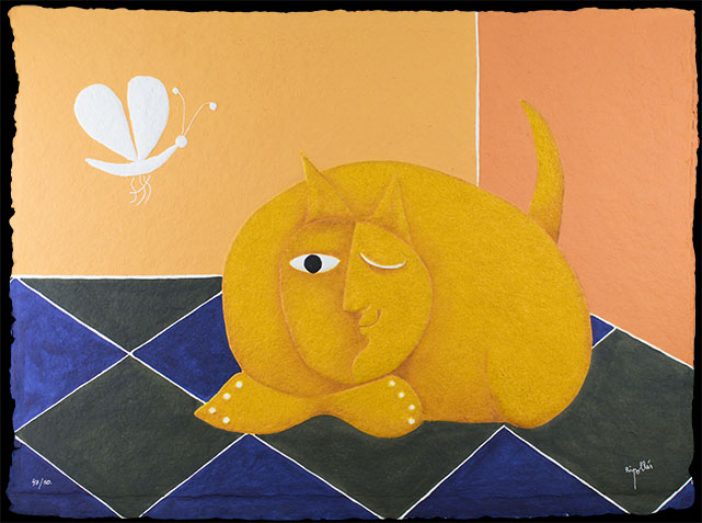 【中文】寂靜貓(橘黃) 【原文】GATO EN AMARILLO  【尺寸】90x65cm